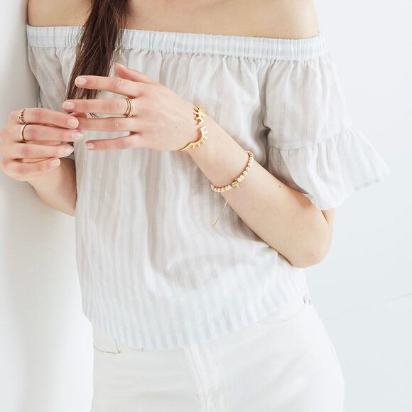 Madewell Striped Off-the-Shoulder Ruffle-Sleeve Top Sea Glass size Small - Picture 4 of 11